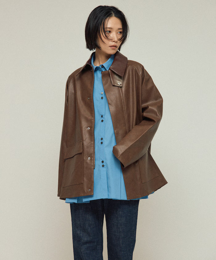 Oversized leatherette blouson / Mixed material switching
