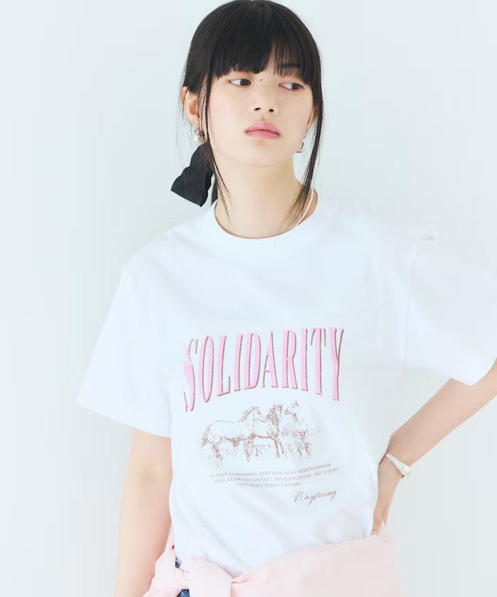 Comfortable Logo Horse Print Crew Neck T-Shirt - White