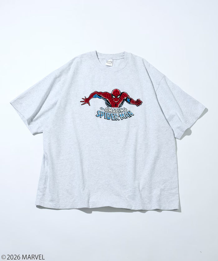 MARVEL/Marvel Spider-Man Crew Neck T-Shirt / Static Electricity Flock Processing