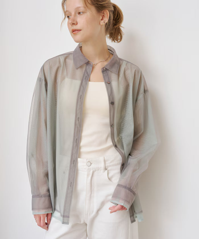 Tulle Layered Bicolor Shirt [Limited Edition] - Gray
