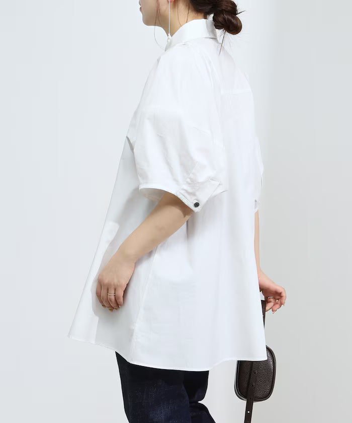 Switching Design Balloon Sleeve Shirt / 5-Minute Sleeve Blouse
