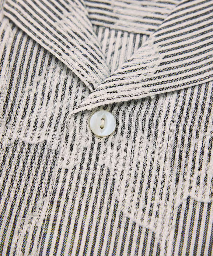 India-made Relaxed Fit Cut Jacquard Stripe Open Collar Short Sleeve Shirt