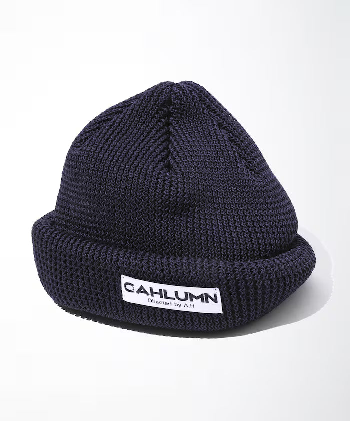 Straw Yarn Roll Knit Cap - Navy