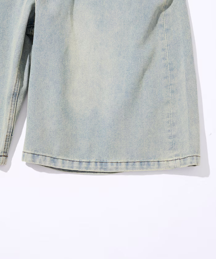 Wide Silhouette Vintage Processed Cropped Curve Denim Shorts