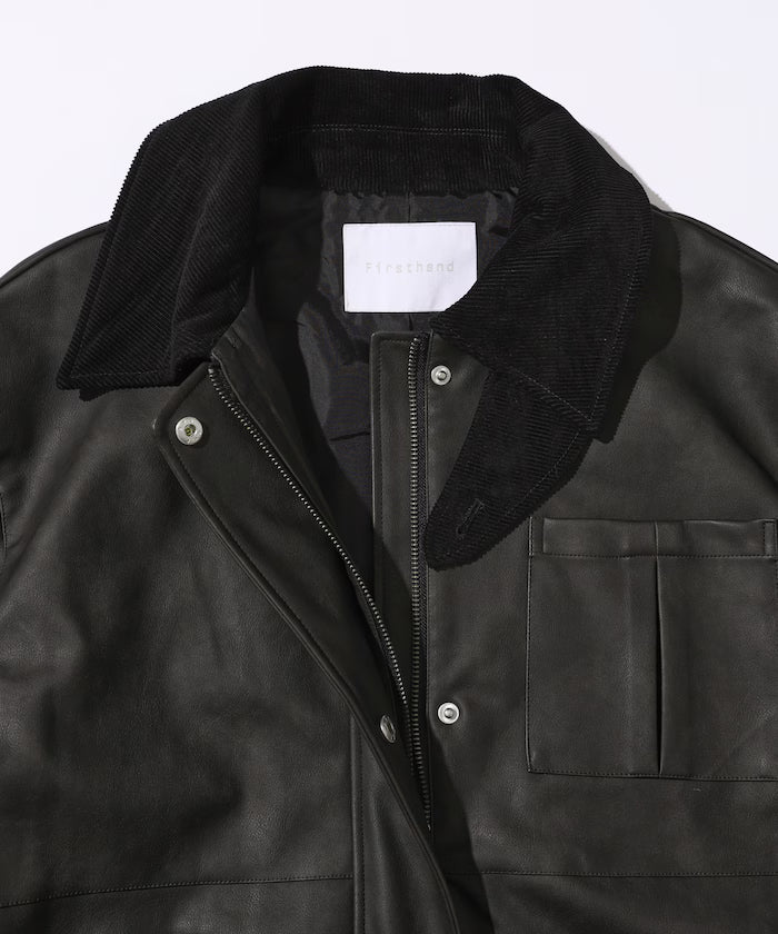 Oversized Crush Leatherette Jacket / Collar Corduroy