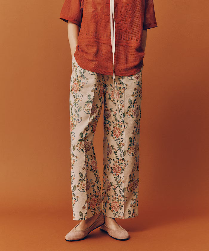 Flower Jacquard Wide Pants - Off-White