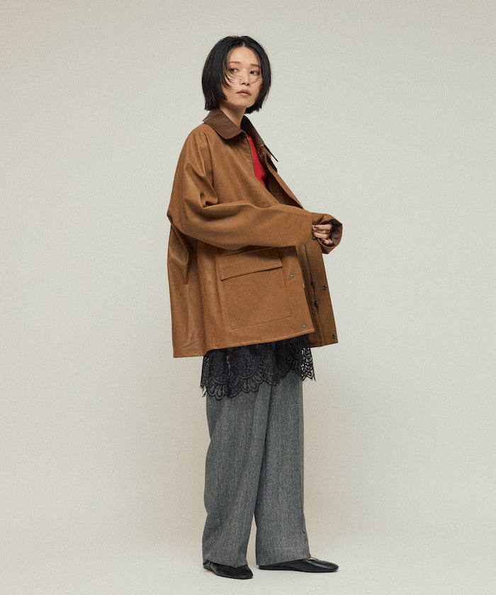Oversized leatherette blouson / Mixed material switching