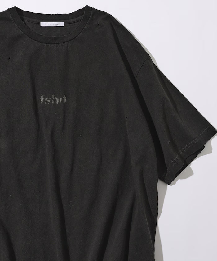 7.3 oz damaged processed front logo print short sleeve T-shirt / oversized crew neck short sleeve T-shirt
