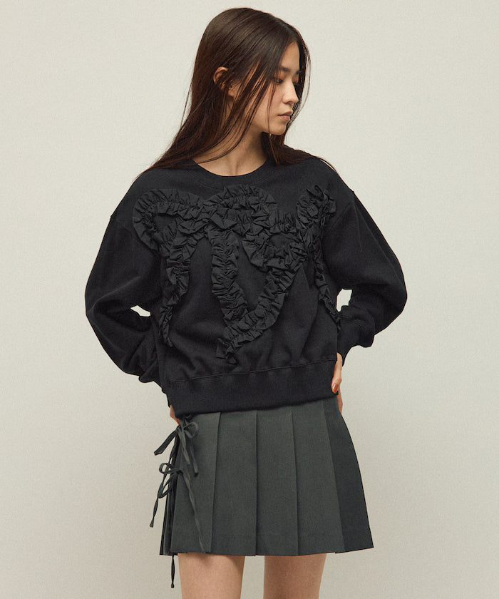 Organic Cotton Gather Ribbon Sweat / Relaxed Fit / French Terry Sweat - Black