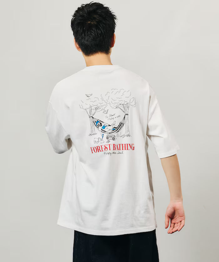 Limited Edition Relaxed Fit Back Print Crew Neck T-Shirt FOREST BATHING MAN TEE