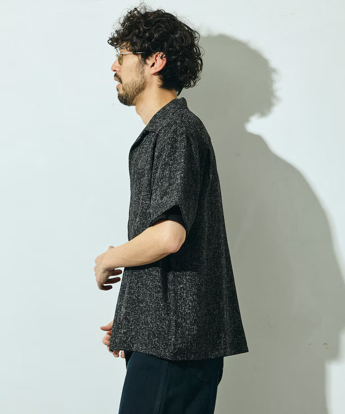 Summer Tweed Short Sleeve Open Collar Shirt / Suitable for Setup