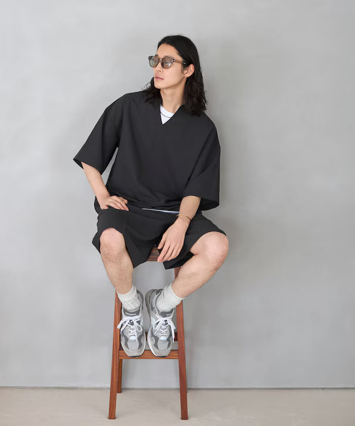 Functional Fabric Pullover Short Sleeve Shirt Set 3-piece Set / Washable / UV Cut / Quick Dry / Cool Touch