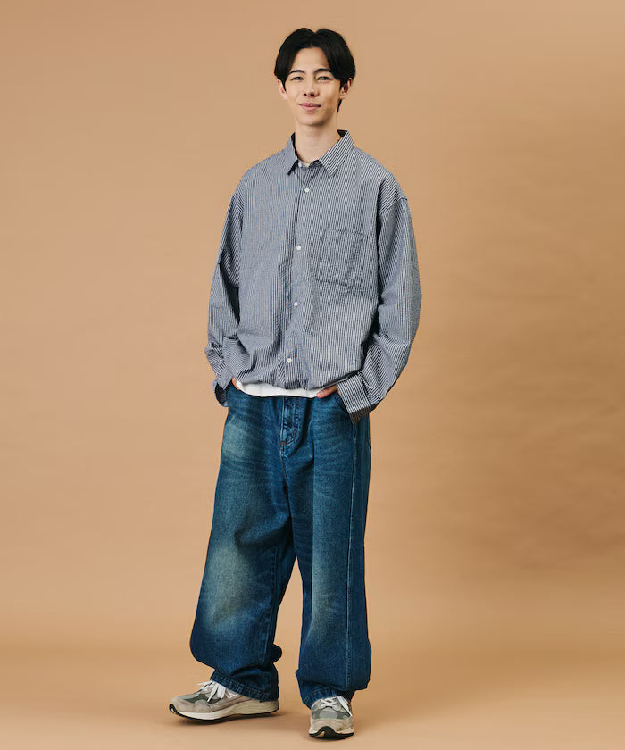 FREAK'S STORE for BEACH & FES Seersucker Spindle Regular Collar Long Sleeve Shirt