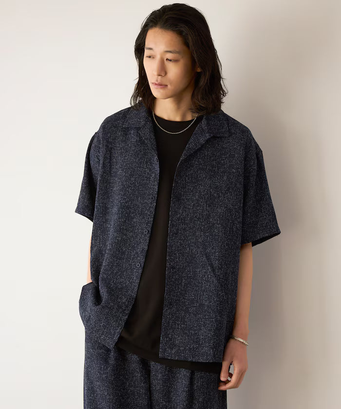Summer Tweed Short Sleeve Open Collar Shirt / Suitable for Setup