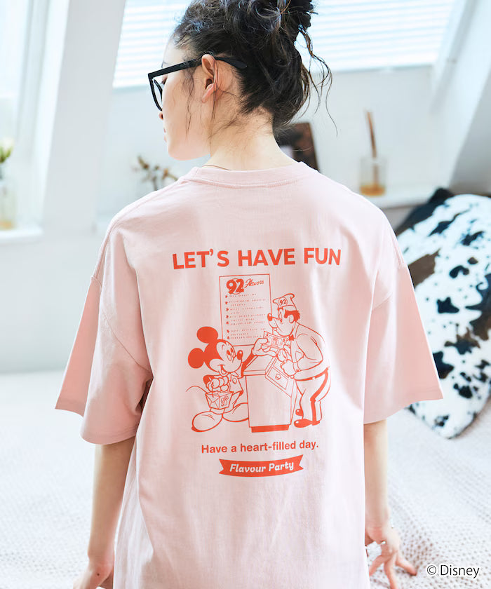 DISNEY Mickey Mouse Exclusive Big Silhouette Back Print T-Shirt / HAVE FUN 【Limited Edition】 - Pink