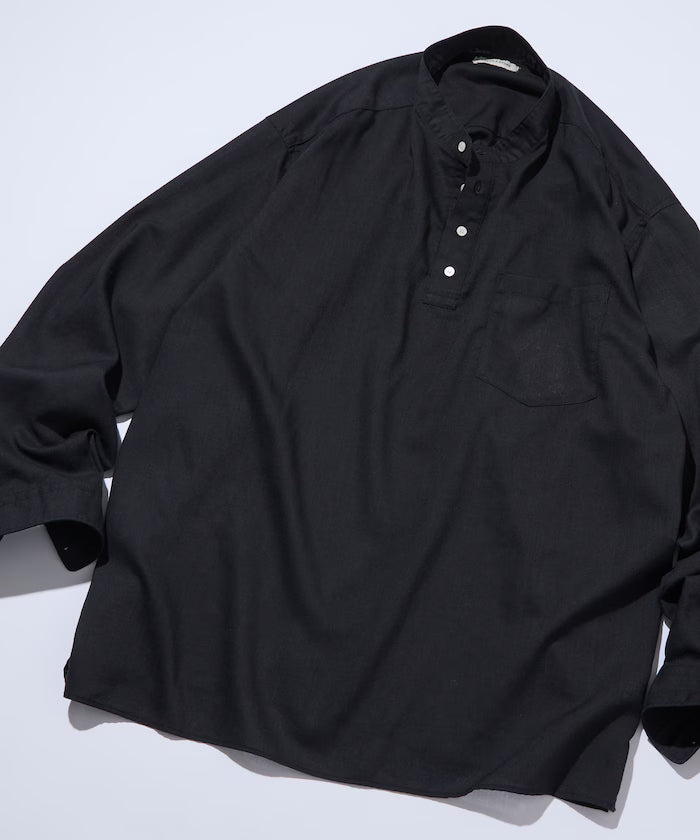 Relax Fit Linen Mix Band Collar Pullover Shirt [Limited Edition]