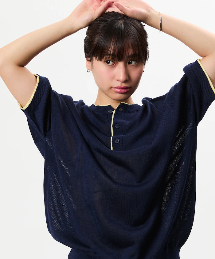 Limited Edition Relaxed Fit Color Block Henley Neck Knit