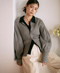 Functional material silk blend knit polo volume sleeve knit cardigan / anti-pill / machine washable - Gray