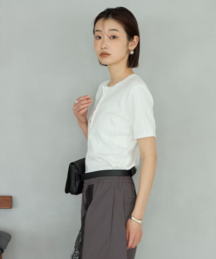Henry Neck Knitted Lace T-Shirt