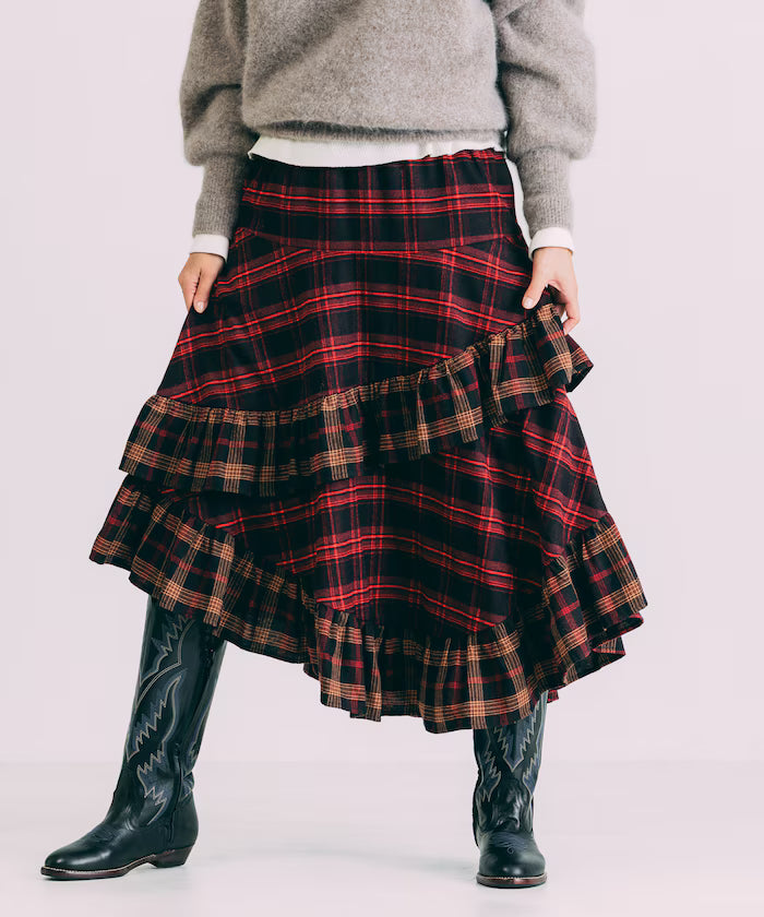 Nell Check Asymmetrical Frill Skirt