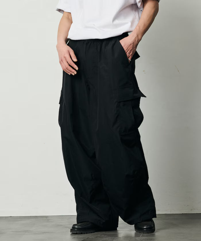 Quick Dry Fabric Wide Silhouette Poly Ripstop Cargo Pants/UV Cut/Quick Dry 【Limited Release】 - Black
