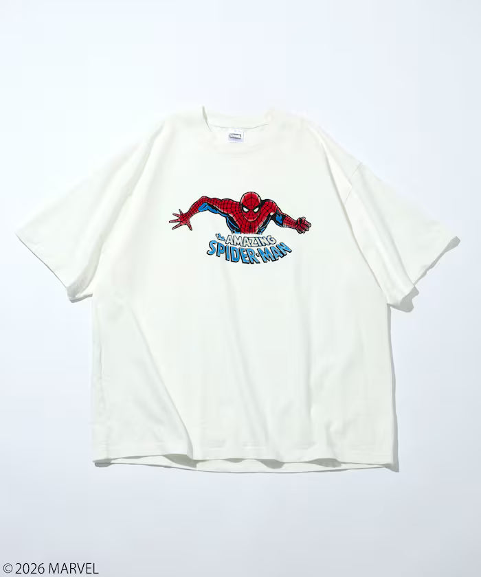 MARVEL/Marvel Spider-Man Crew Neck T-Shirt / Static Electricity Flock Processing
