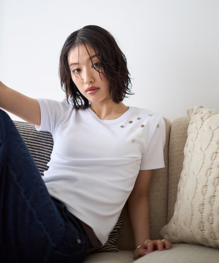 Many Button Cotton Modal Short Sleeve T-Shirt