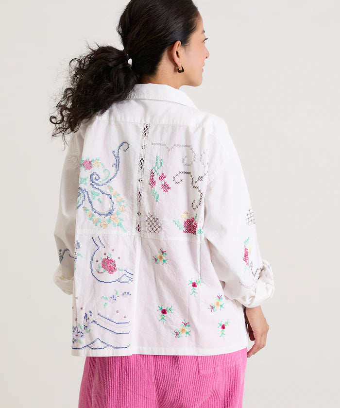 Open Collar Embroidered Shirt Jacket