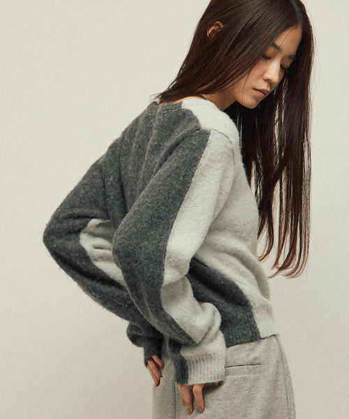 Alpaca Blend Bicolor Knit Pullover - Gray
