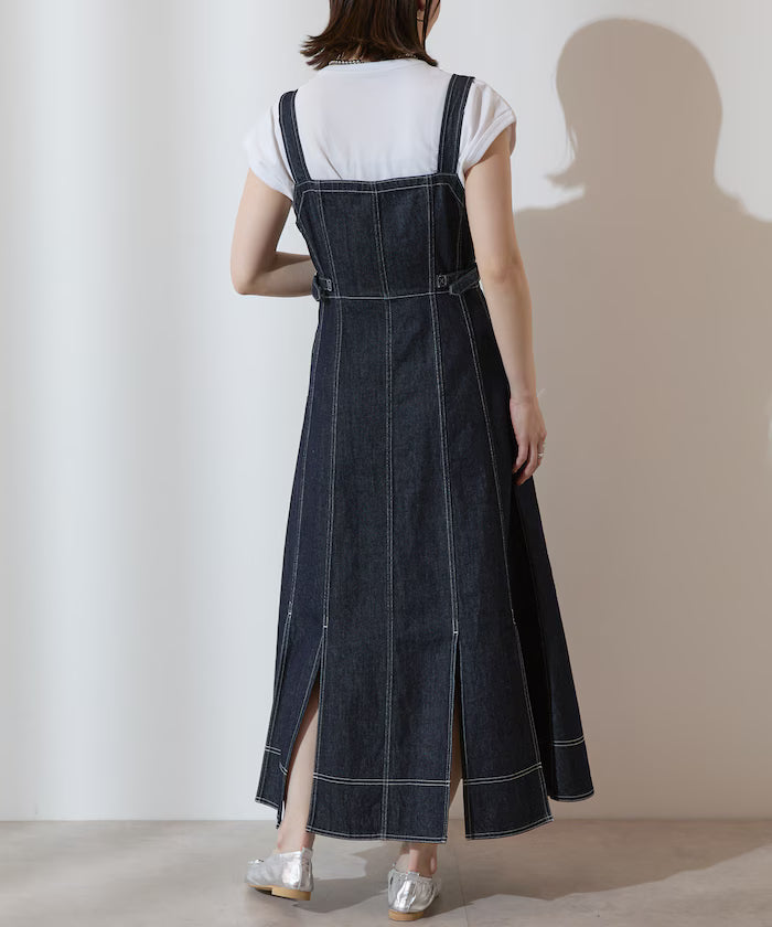 Denim Mermaid Dress / A-Line Slit Denim Overall Dress / Jumper Skirt