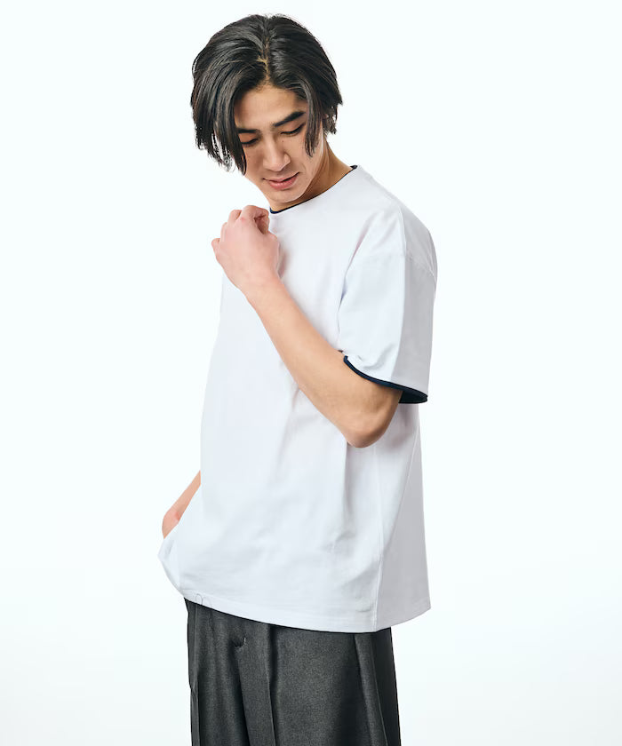 Limited Edition Relaxed Fit Color Block Fake Layered Crew Neck T-Shirt