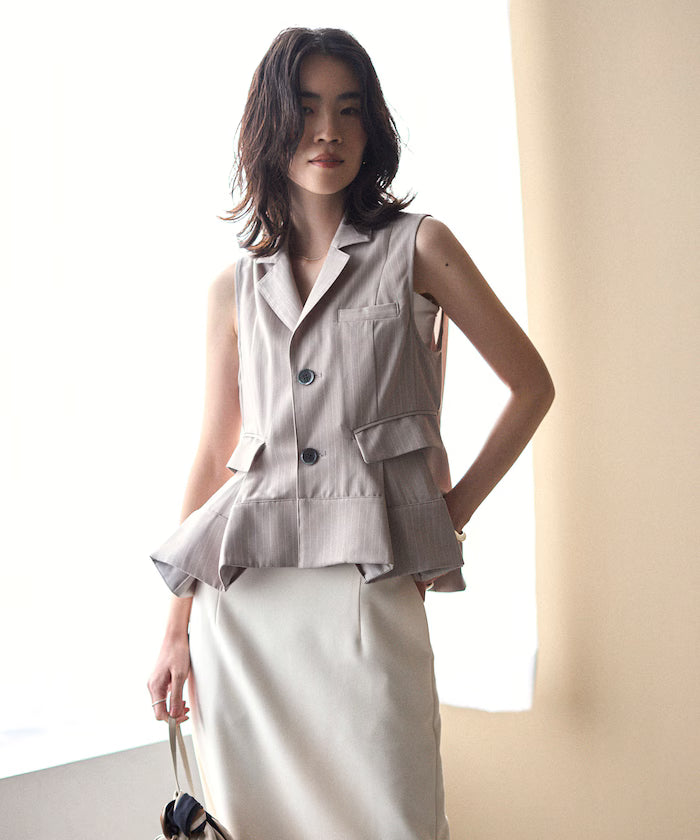 Pinstripe Flare Hem Short Vest