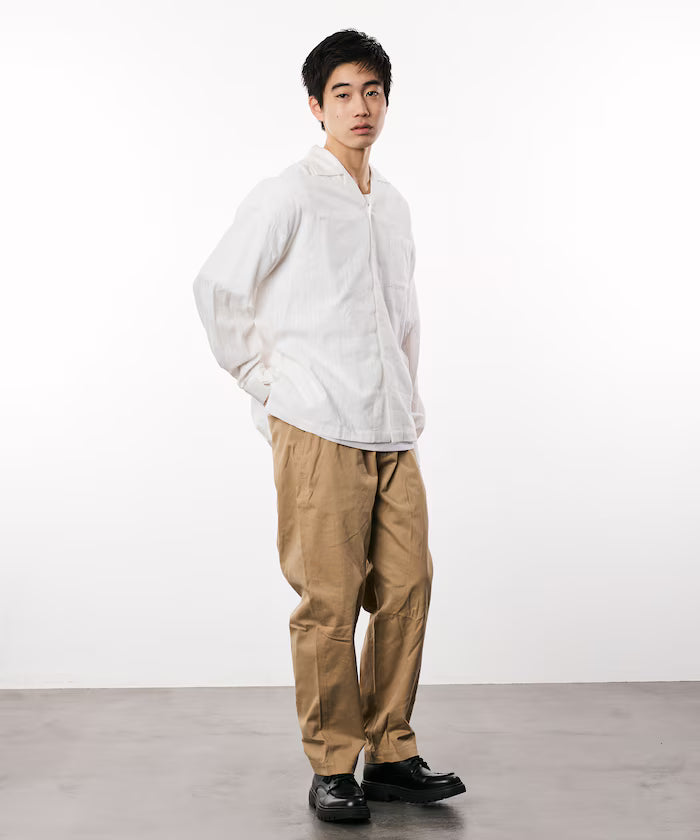 Dobby Woven Long Sleeve Open Collar Shirt / Big Silhouette