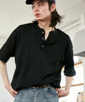 LOVE POP STUDIO Pattern Mesh Henley Neck T-Shirt Limited Release