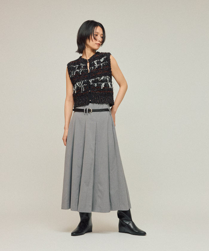 Mixed Material Fringe Knit Vest / Striped Knit Vest 25AW