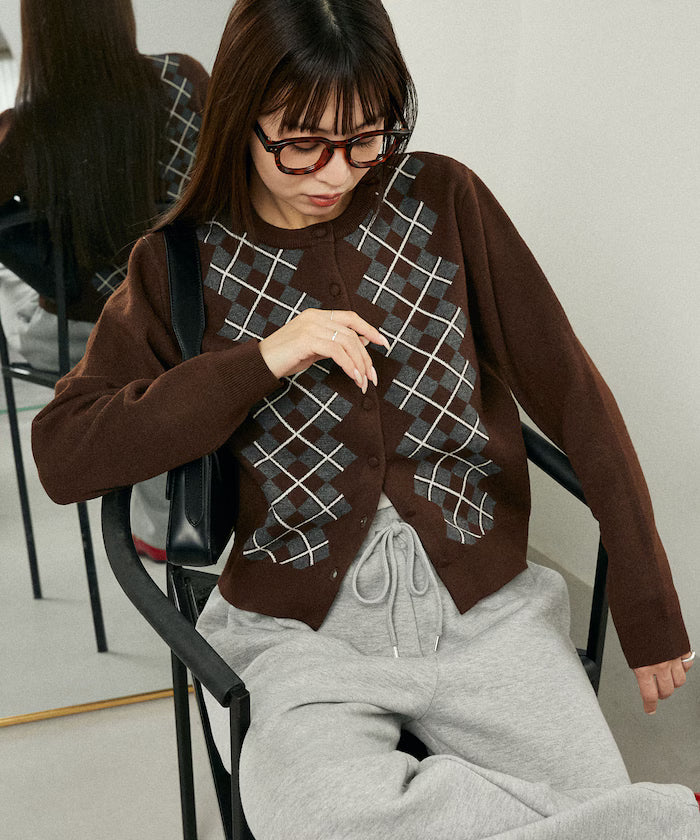Argyle Pattern Jacquard Knit Cardigan Limited Edition