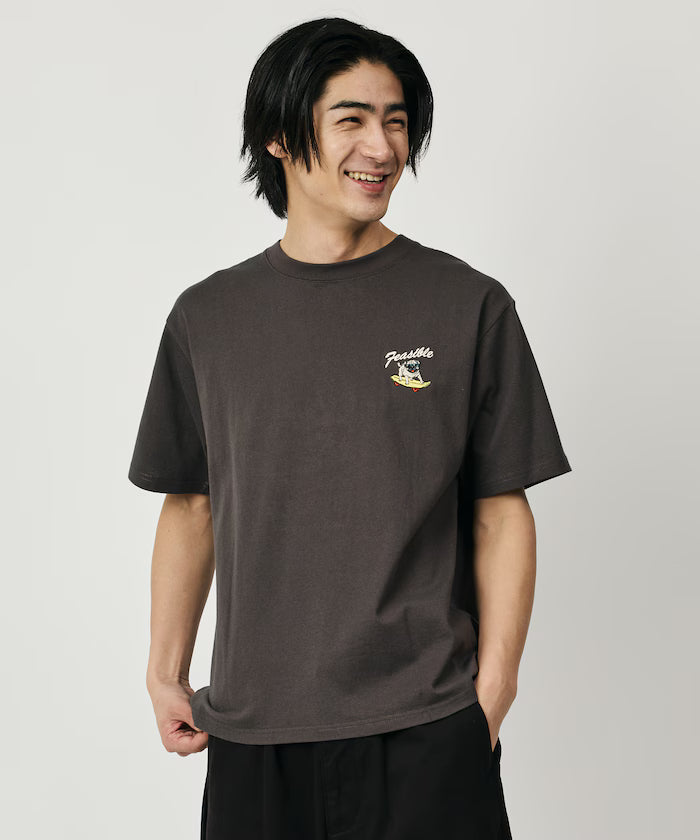 Relaxed Fit Back Embroidery Design Crew Neck T-Shirt / Dog 【Limited Edition】