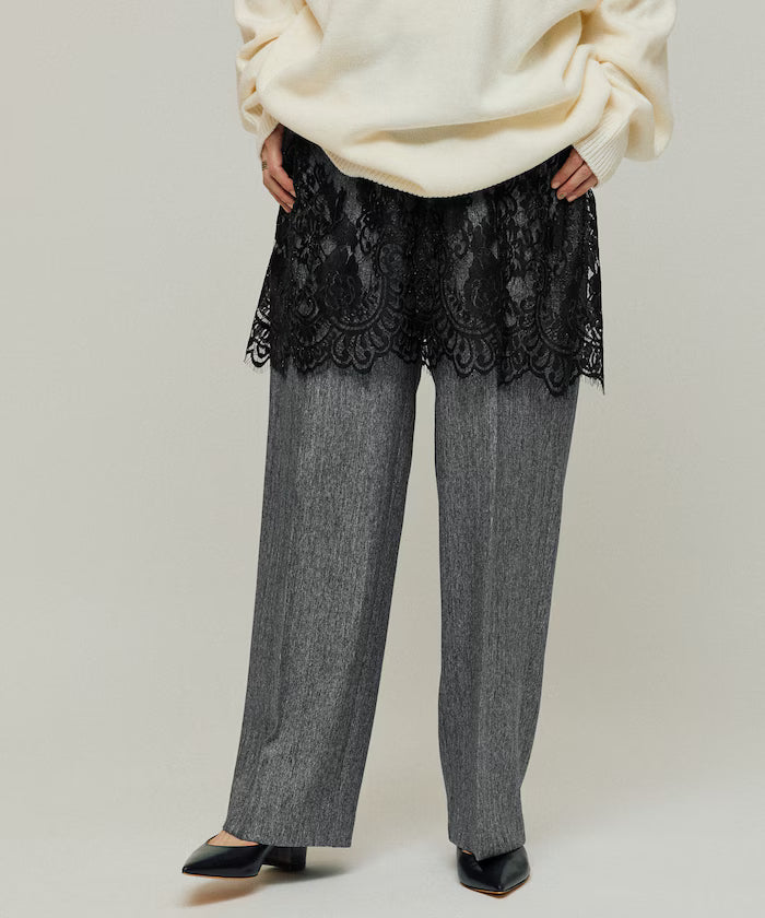 Lace Layered Slacks / Center Press Wide Slacks