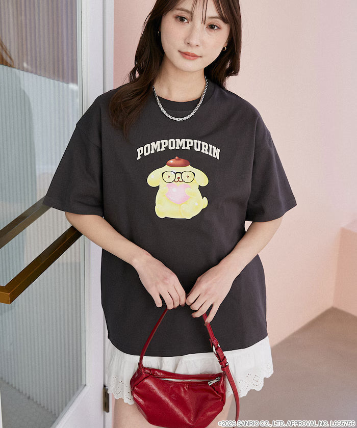 "SANRIO CHARACTERS" College Style Printed T-Shirt Limited Edition - Black