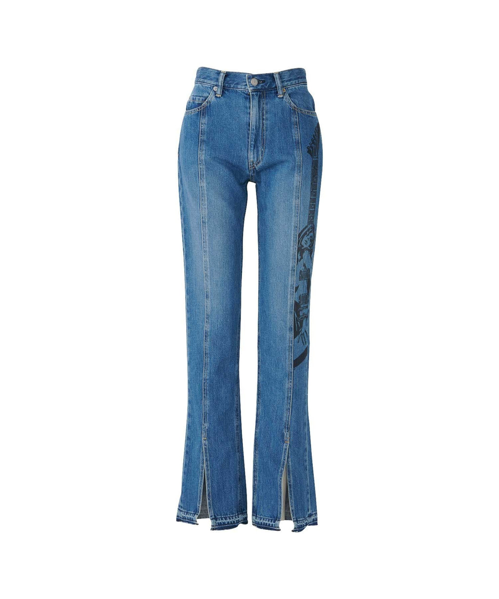 Guitar Girl Center Slit Denim Pants - Light Indigo Blue