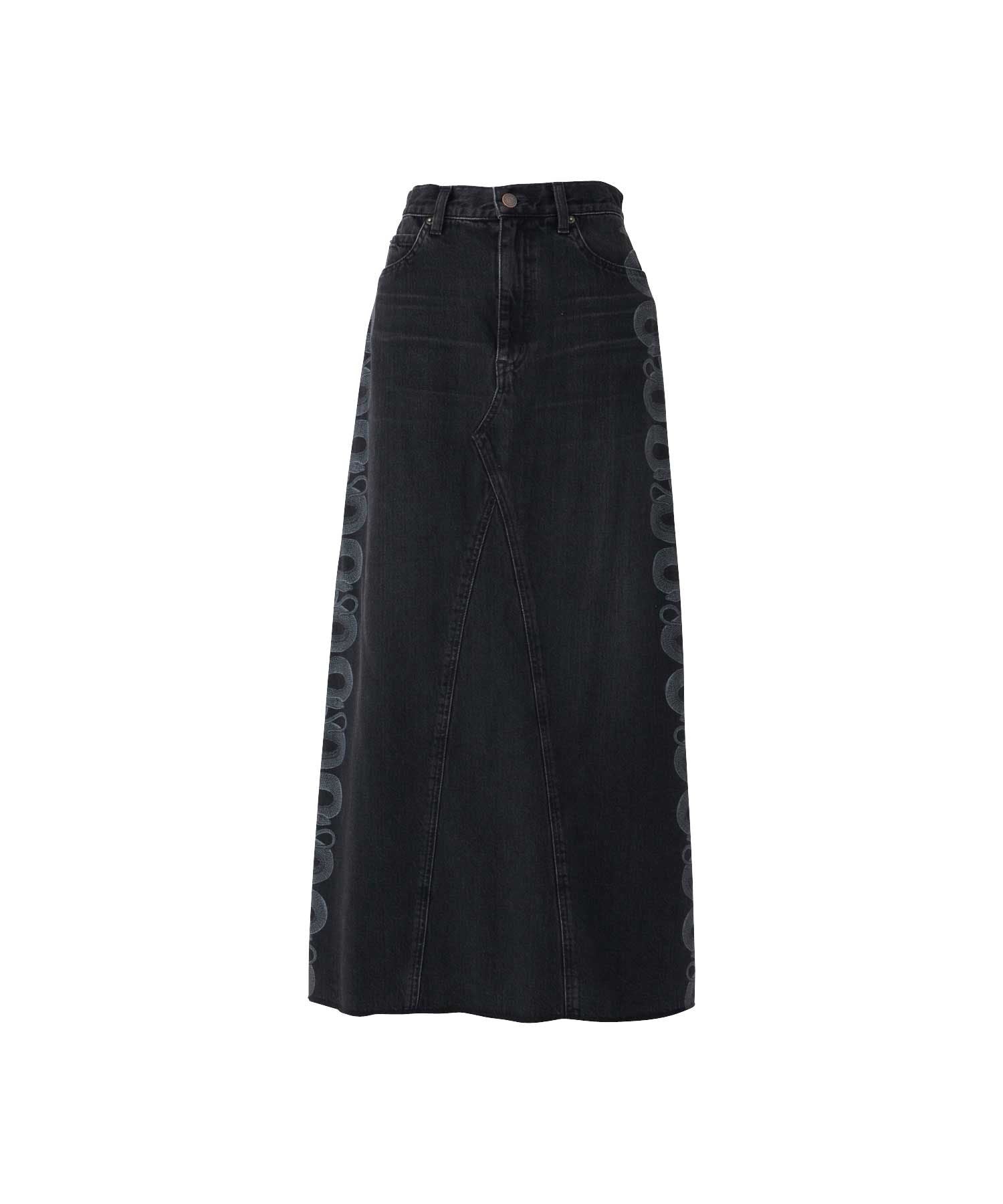 Snake Loop Remake Denim Skirt - Black