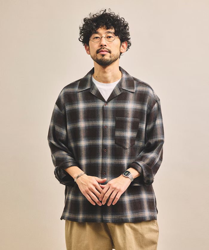 Pre-dyed ombre check sheer shirt relaxed fit