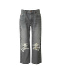 Snake Loop 8 Length Crushed Denim Pants - Black