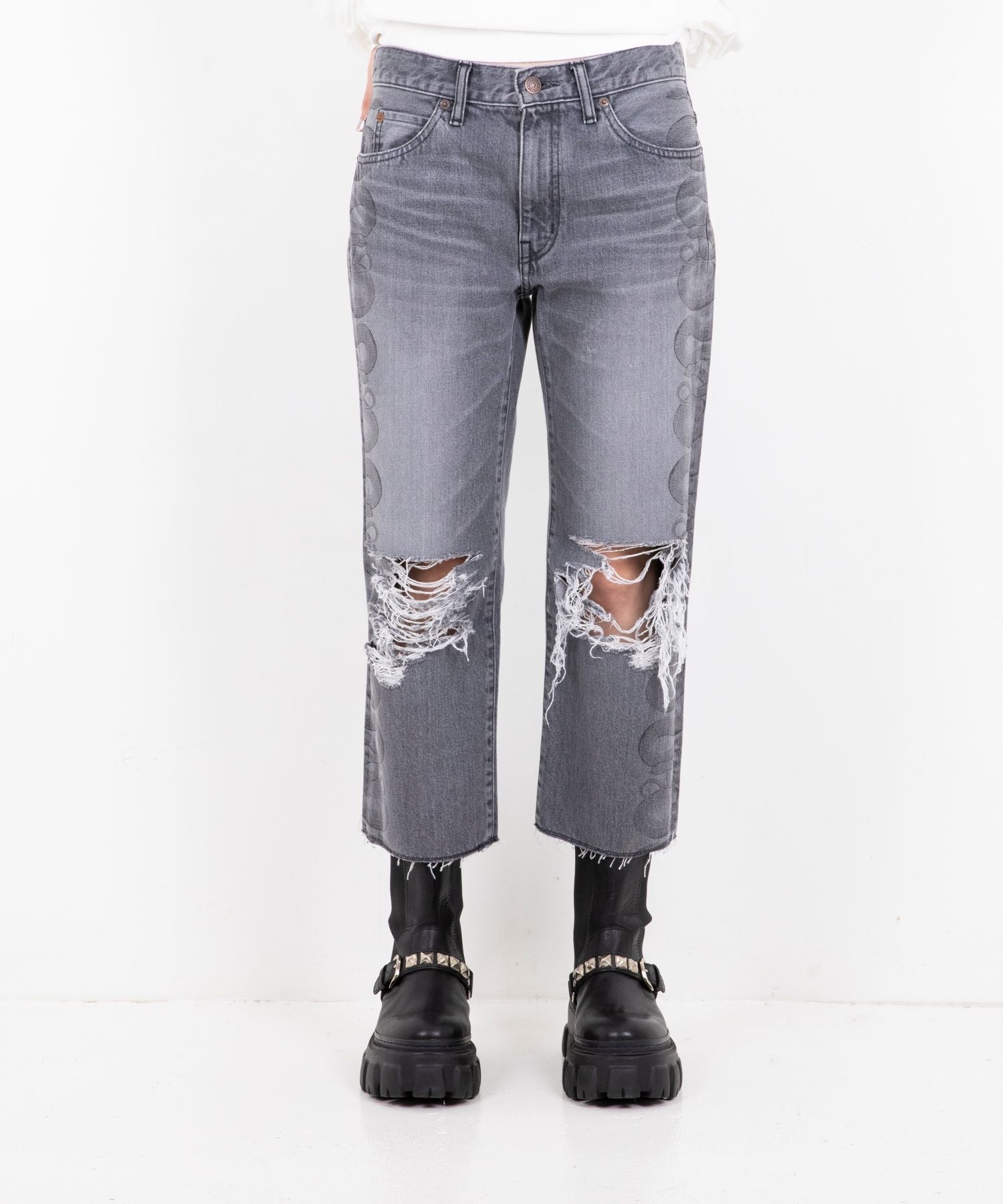 Snake Loop 8 Length Crushed Denim Pants