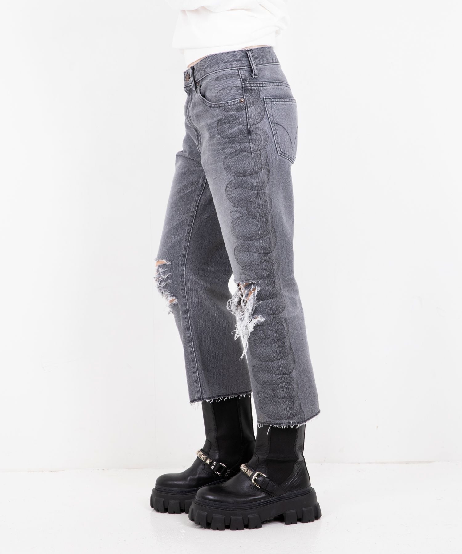 Snake Loop 8 Length Crushed Denim Pants