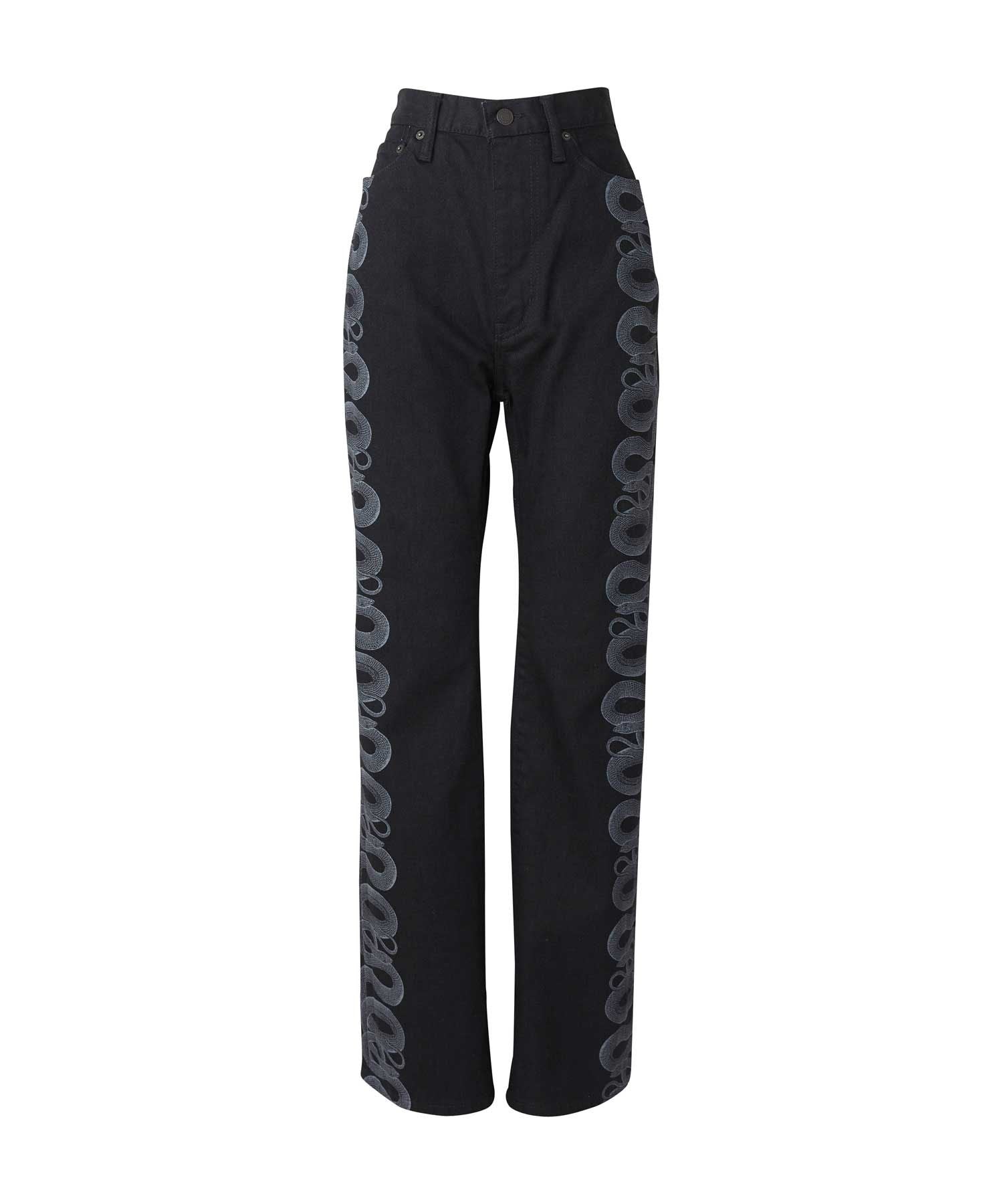 Snake Loop Denim Flare Pants - Black