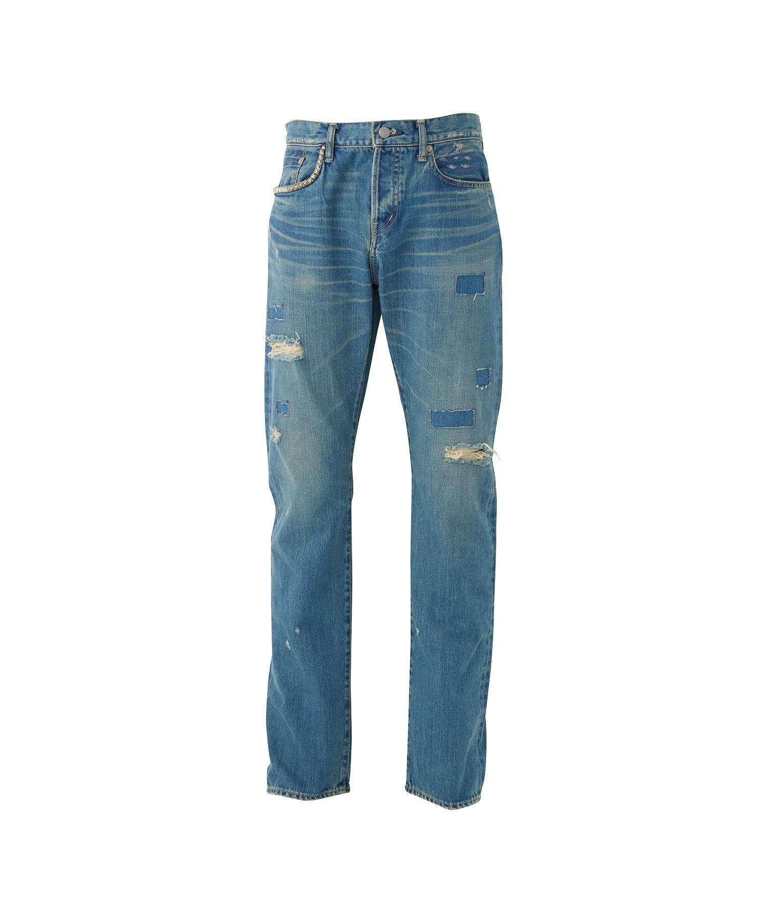 Square Window Remake Slim Straight Denim Pants - Light Indigo Blue