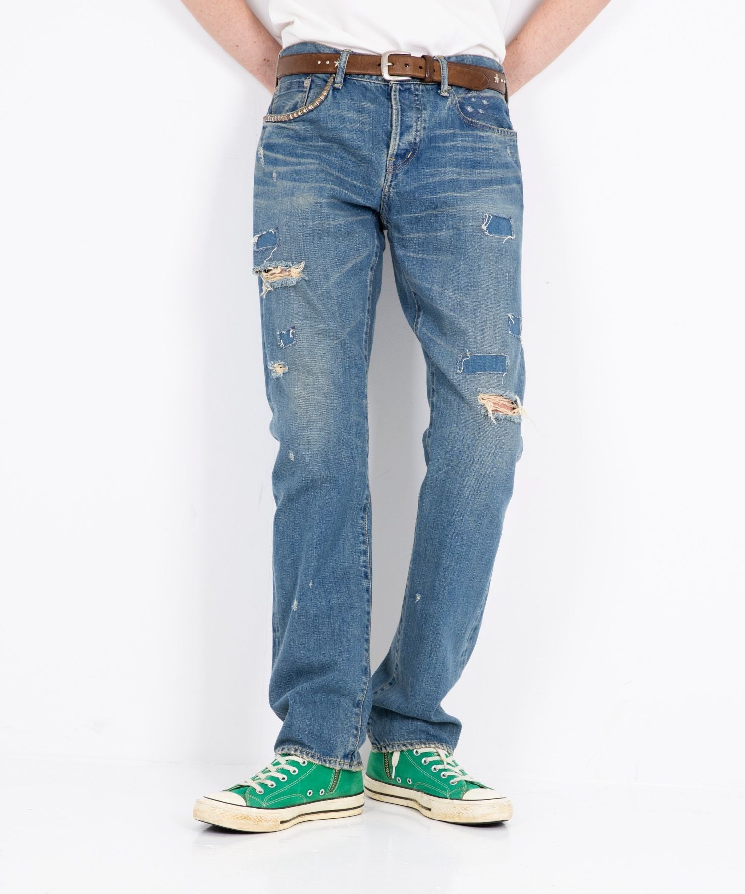Square Window Remake Slim Straight Denim Pants
