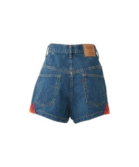 Fire Pattern Embroidered High-Rise Denim Shorts