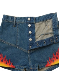 Fire Pattern Embroidered High-Rise Denim Shorts